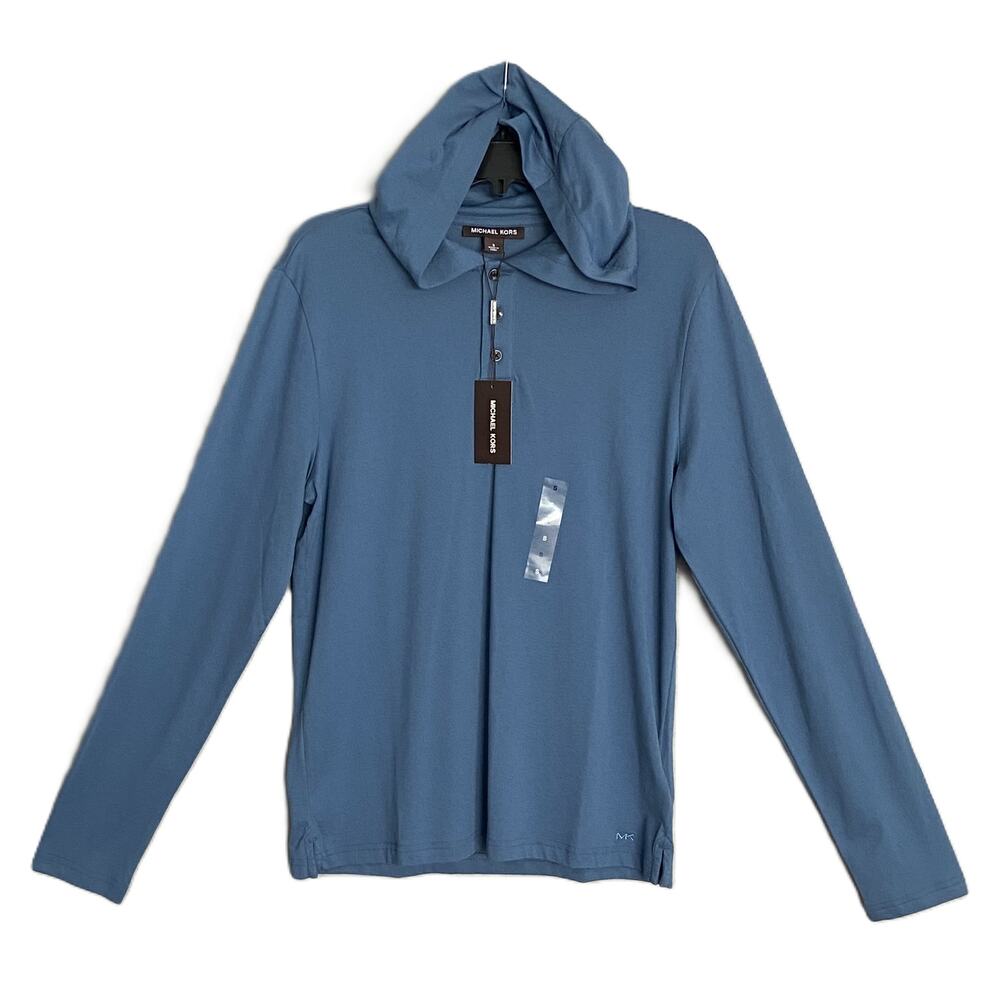 Michael Kors Polo Hoodie Shirt Men's Small Pima Cotton Stretch Ocean Blue NEW